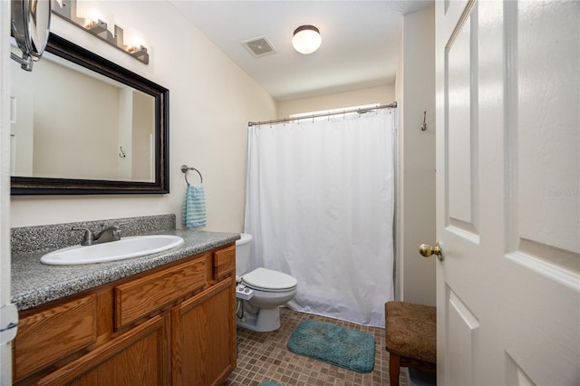 1841 SE 245th St, Hawthorne, FL 32640 - bathroom with vanity, toilet, tile patterned flooring, and a shower with curtain