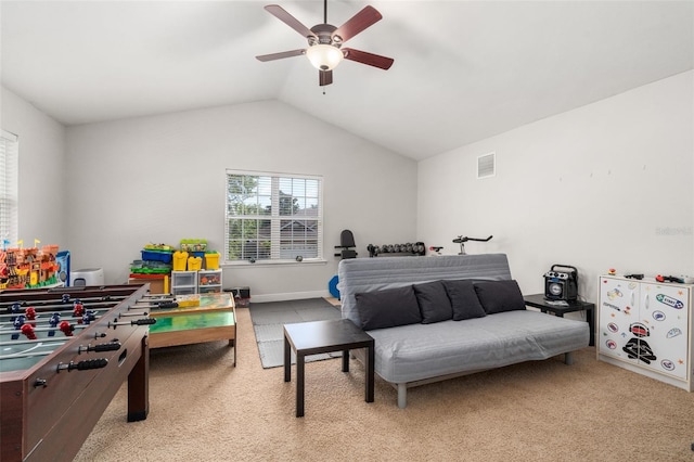 8877 SW 80th Ave, Gainesville, FL 32608 - carpeted bedroom with lofted ceiling and ceiling fan