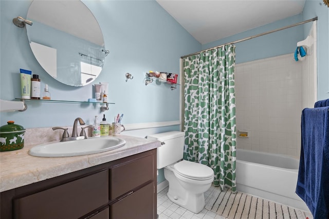 4510 NW 27th Ter, Gainesville, FL 32605 - bathroom featuring tile patterned floors, toilet, vanity, and shower / tub combo with curtain