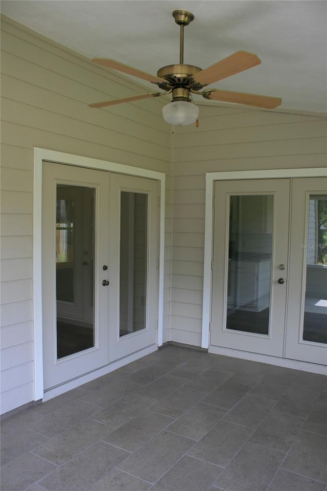 7518 NW 35th Pl, Gainesville, FL 32606 - view of patio / terrace featuring french doors and a ceiling fan