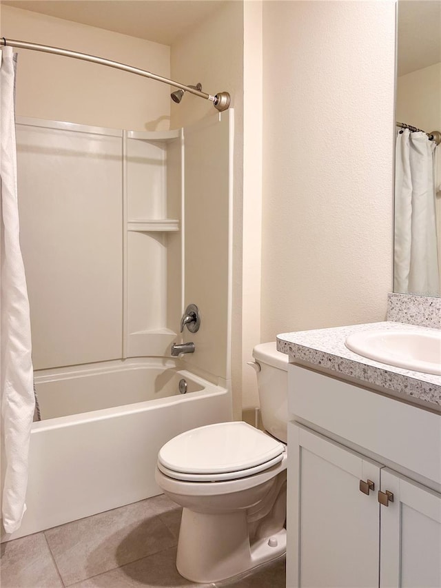 19140 NW 164th Pl, High Springs, FL 32643 - bathroom with vanity, shower / bathtub combination with curtain, toilet, and tile patterned floors