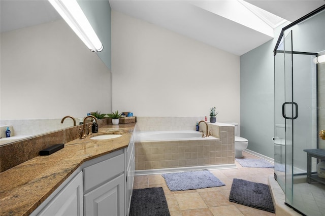 5434 SW 91st Ter, Gainesville, FL 32608 - full bath with toilet, vanity, a bath, tile patterned flooring, and a shower stall