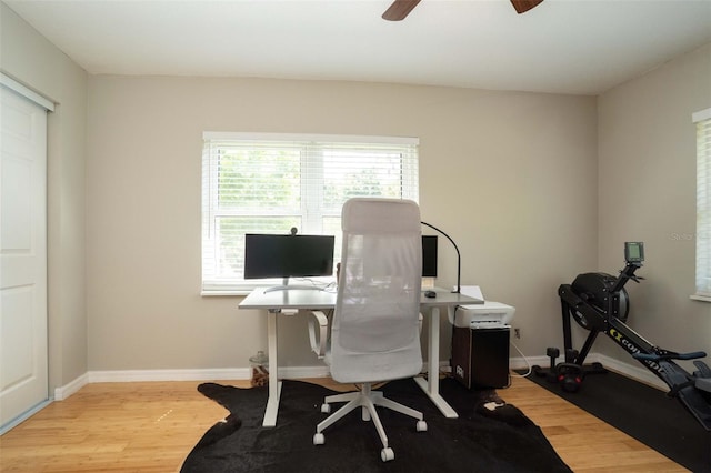 18101 Boy Scout Rd, Odessa, FL 33556 - office featuring wood finished floors, ceiling fan, and baseboards