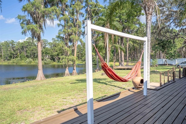 18101 Boy Scout Rd, Odessa, FL 33556 - wooden deck featuring a water view and a yard