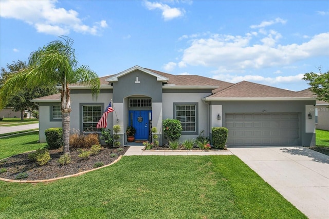 13365 Chesapeake Pl, Spring Hill, FL 34609 - single story home featuring a garage, stucco siding, driveway, and a front lawn