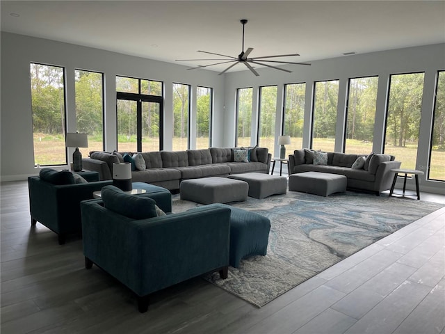 2518 Sunset Ln, Lutz, FL 33559 - living area featuring plenty of natural light, wood finished floors, and ceiling fan