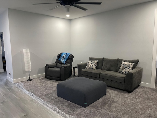 2518 Sunset Ln, Lutz, FL 33559 - living area featuring ceiling fan, wood finished floors, and recessed lighting