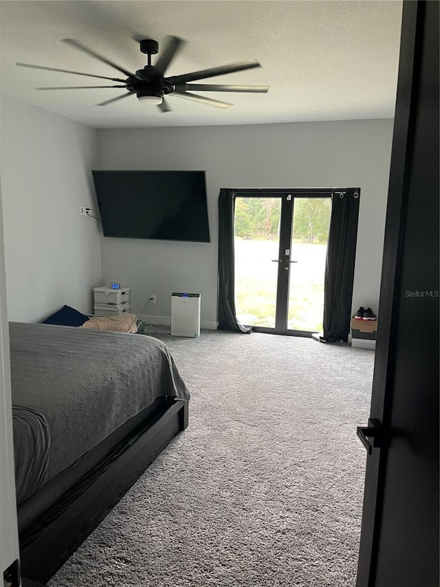 2518 Sunset Ln, Lutz, FL 33559 - bedroom with carpet floors, access to exterior, and ceiling fan