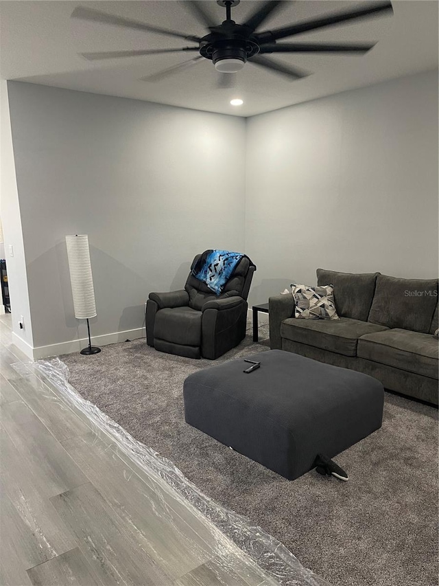 2518 Sunset Ln, Lutz, FL 33559 - living room featuring ceiling fan, wood finished floors, and recessed lighting