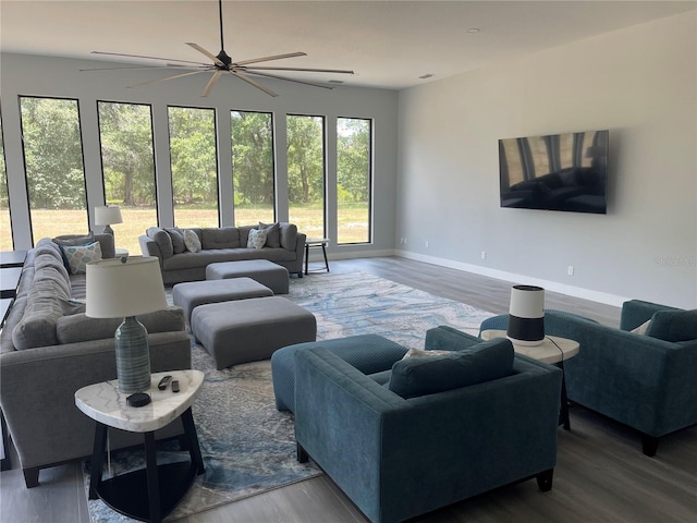 2518 Sunset Ln, Lutz, FL 33559 - living area with a ceiling fan and wood finished floors