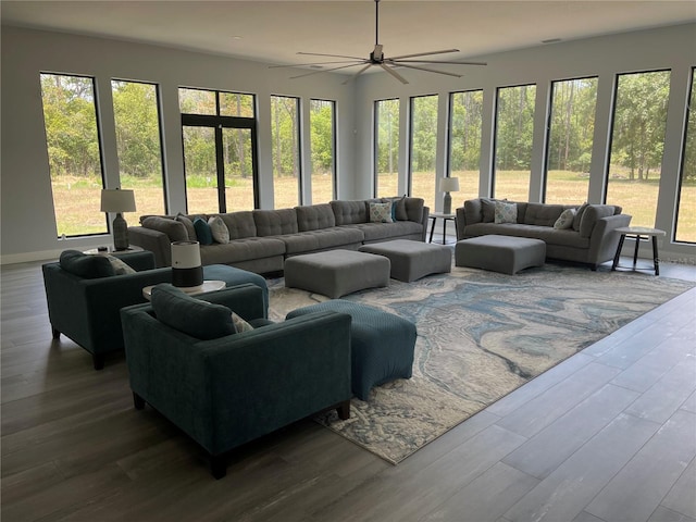 2518 Sunset Ln, Lutz, FL 33559 - living area featuring dark wood-style flooring and a ceiling fan