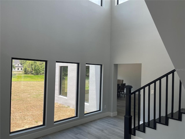 2518 Sunset Ln, Lutz, FL 33559 - foyer entrance with a towering ceiling, wood finished floors, and stairway