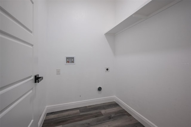 5670 NE 140th Ct, Williston, FL 32696 - washroom with hookup for an electric dryer, hookup for a washing machine, dark wood-style floors, and baseboards