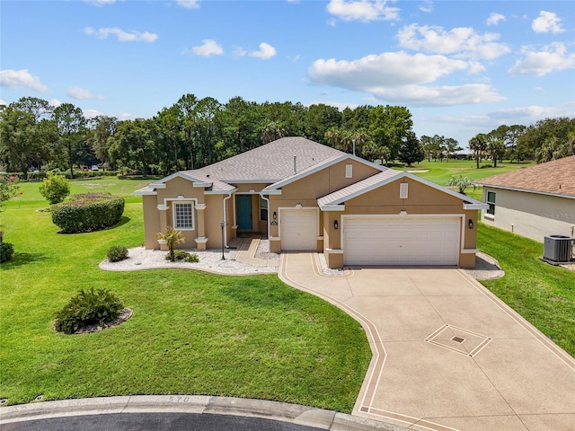 1044 SW 159th St, Ocala, FL 34473 - single story home featuring central AC unit, stucco siding, a garage, concrete driveway, and a front lawn
