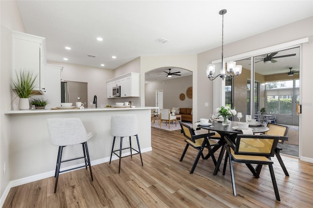 1044 SW 159th St, Ocala, FL 34473 - dining area featuring a ceiling fan, light wood-type flooring, recessed lighting, and baseboards