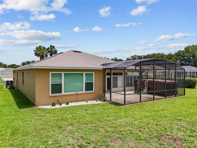 1044 SW 159th St, Ocala, FL 34473 - rear view of property with a patio, stucco siding, roof with shingles, and a yard