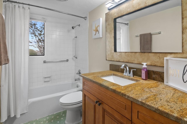 401 NW 39th Rd Unit 401C, Gainesville, FL 32607 - bathroom featuring vanity, shower / bath combo with shower curtain, toilet, and tile patterned floors