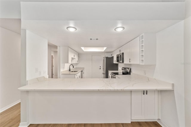 6245 NW 106th Pl Unit 6245, Alachua, FL 32615 - kitchen featuring stainless steel appliances, a sink, open shelves, and wood finished floors