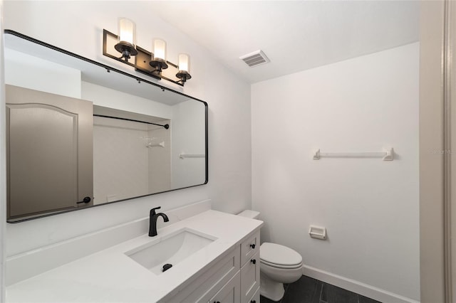 6245 NW 106th Pl Unit 6245, Alachua, FL 32615 - bathroom with vanity, toilet, baseboards, a shower, and wood finished floors
