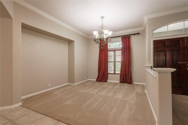 5119 NW 57th St, Gainesville, FL 32653 - foyer featuring a chandelier, crown molding, light colored carpet, and baseboards