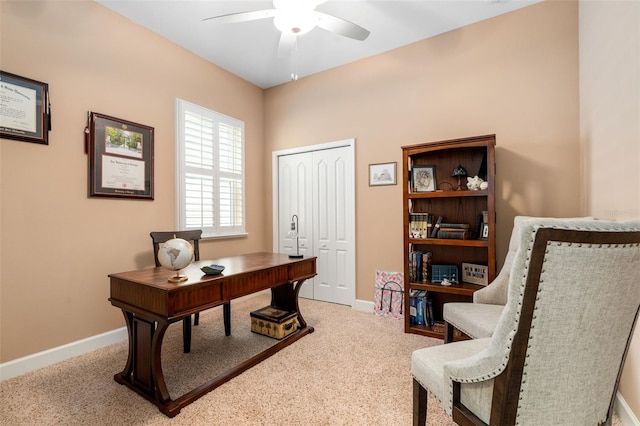 2898 SW 117th Way, Gainesville, FL 32608 - office featuring a ceiling fan, carpet flooring, and baseboards