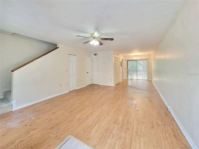 2300 SW 43rd St Unit L2, Gainesville, FL 32607 - unfurnished living room with ceiling fan, light wood finished floors, and baseboards