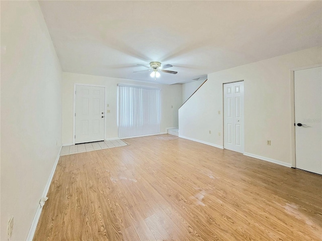 2300 SW 43rd St Unit L2, Gainesville, FL 32607 - unfurnished living room featuring a ceiling fan, light wood-style floors, and baseboards