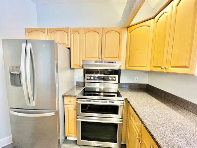 5510 NW 80th Ave, Gainesville, FL 32653 - kitchen featuring stainless steel appliances, under cabinet range hood, and light brown cabinetry