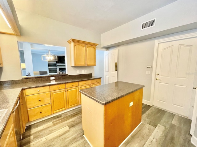 5510 NW 80th Ave, Gainesville, FL 32653 - kitchen featuring light wood-type flooring, dark countertops, and a kitchen island