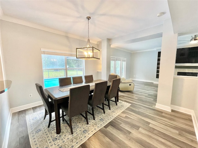 5510 NW 80th Ave, Gainesville, FL 32653 - dining area with baseboards, a chandelier, wood finished floors, and crown molding