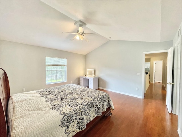 5510 NW 80th Ave, Gainesville, FL 32653 - bedroom with wood finished floors, vaulted ceiling, baseboards, and ceiling fan
