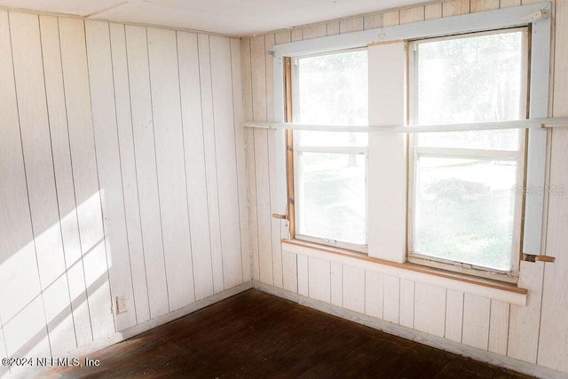 762 N Walnut St, Starke, FL 32091 - spare room featuring wooden walls, dark wood-type flooring, and healthy amount of natural light