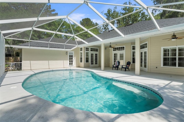 10303 SW 21st Ave, Gainesville, FL 32607 - outdoor pool with french doors, ceiling fan, a patio area, and a lanai