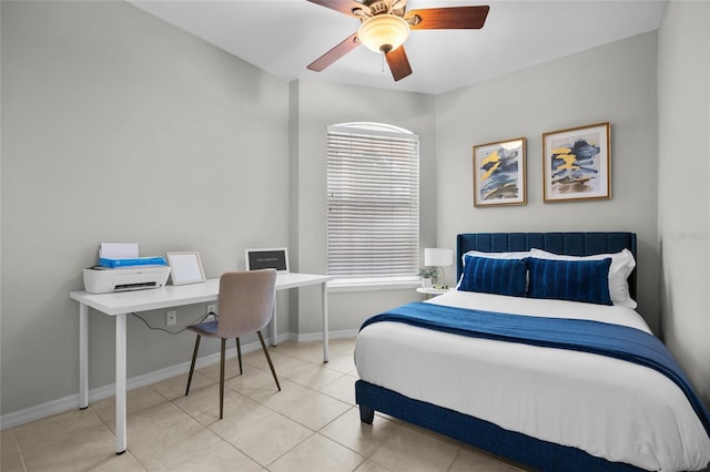 6516 NW 109th Pl, Alachua, FL 32615 - bedroom featuring baseboards, a desk, tile patterned floors, and a ceiling fan