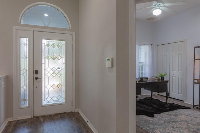 2072 SW 66th Dr, Gainesville, FL 32607 - foyer entrance with dark wood-type flooring and ceiling fan