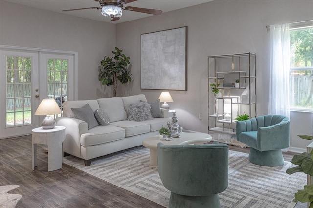 2072 SW 66th Dr, Gainesville, FL 32607 - living room featuring a ceiling fan, wood finished floors, and french doors