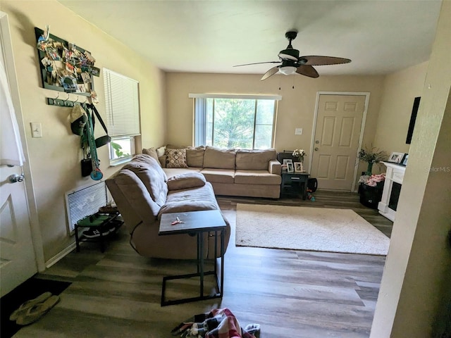 14230 SW 167th St, Archer, FL 32618 - living room featuring a ceiling fan and wood finished floors