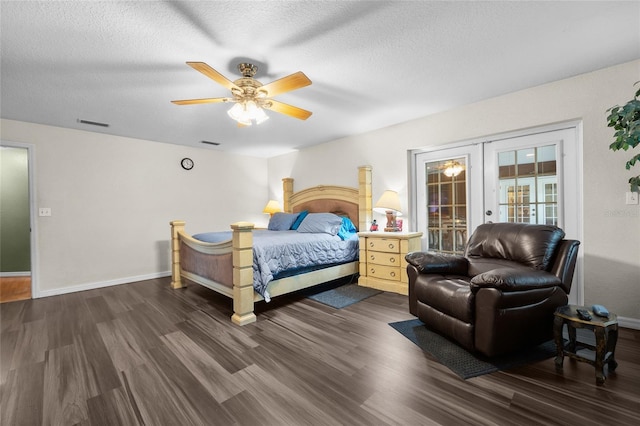 1827 SW Shiloh St, Fort White, FL 32038 - bedroom featuring french doors, wood finished floors, access to exterior, a ceiling fan, and baseboards