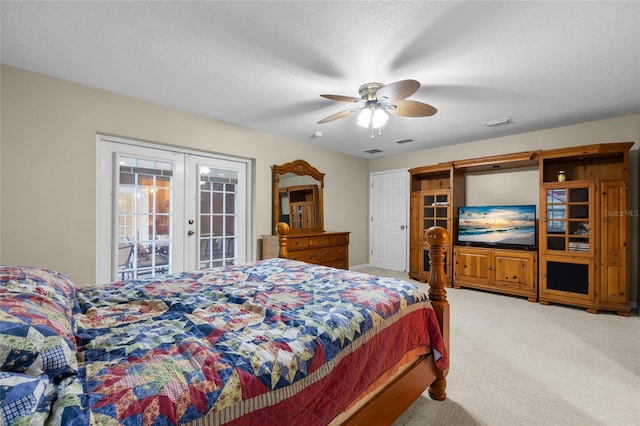 1827 SW Shiloh St, Fort White, FL 32038 - bedroom with french doors, access to outside, light carpet, and ceiling fan