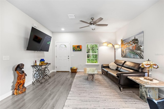 14214 NW 154th Pl, Alachua, FL 32615 - living room featuring wood finished floors, a ceiling fan, baseboards, and recessed lighting