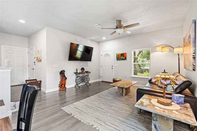 14214 NW 154th Pl, Alachua, FL 32615 - living room featuring ceiling fan, wood finished floors, recessed lighting, and baseboards