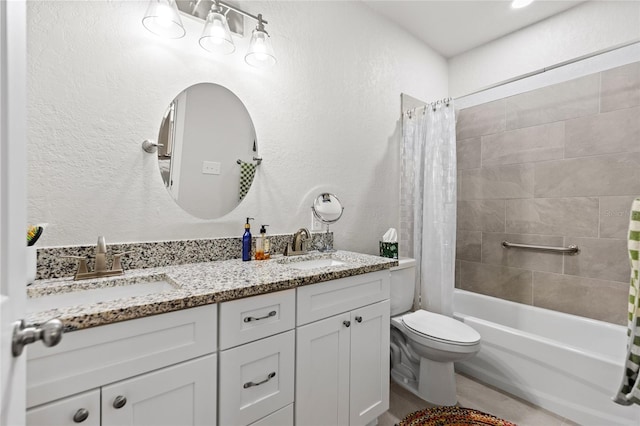 14214 NW 154th Pl, Alachua, FL 32615 - full bath featuring shower / tub combo, double vanity, toilet, and a textured wall