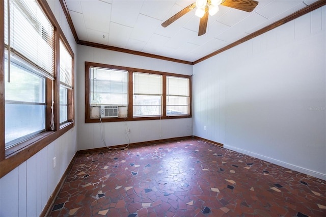 1404 NW 10th Ave, Gainesville, FL 32605 - spare room with cooling unit, crown molding, ceiling fan, and stone finish flooring