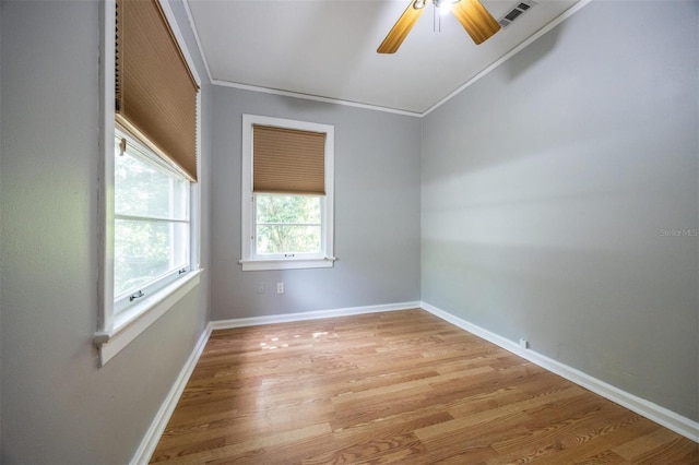 1404 NW 10th Ave, Gainesville, FL 32605 - spare room with ceiling fan, light wood-type flooring, and crown molding