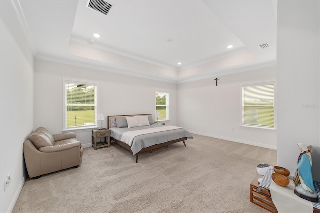 5604 SW 215th Ter, Newberry, FL 32669 - carpeted bedroom with a raised ceiling, crown molding, and recessed lighting