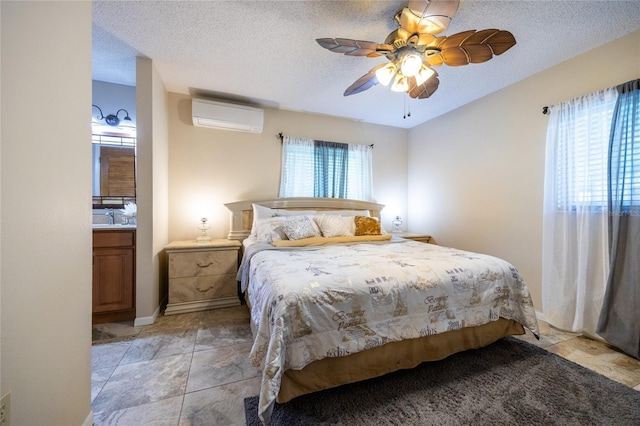 261 Ishie Ave, Bronson, FL 32621 - bedroom with a wall mounted air conditioner, a textured ceiling, and ceiling fan