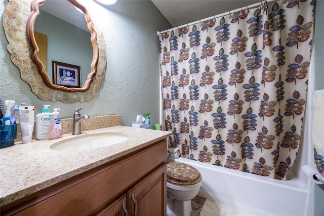 261 Ishie Ave, Bronson, FL 32621 - bathroom with a textured wall, vanity, and shower / bath combo with shower curtain