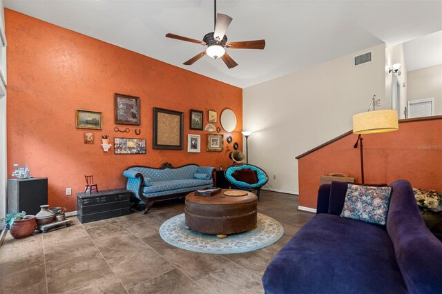 5328 NW 9th Ln, Gainesville, FL 32605 - living area featuring a ceiling fan and baseboards