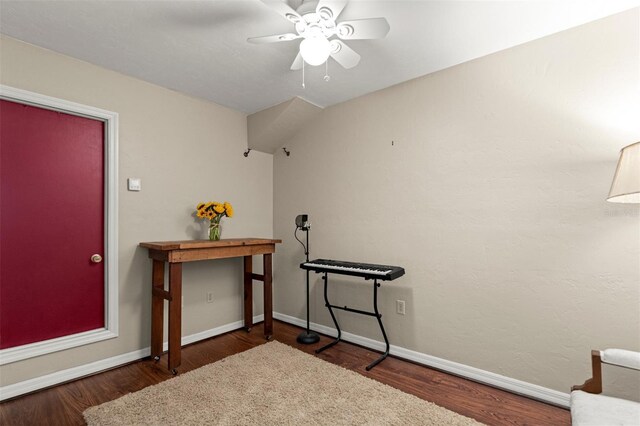 5328 NW 9th Ln, Gainesville, FL 32605 - interior space with wood finished floors, a ceiling fan, and baseboards