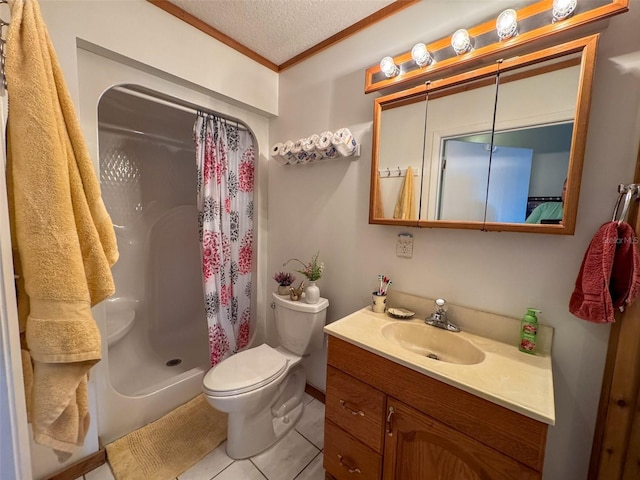 131 Ida Blvd, Interlachen, FL 32148 - bathroom with toilet, tile patterned flooring, a textured ceiling, vanity, and a shower with curtain